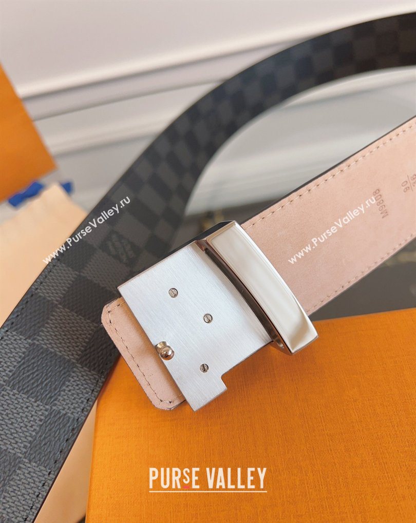 Louis Vuitton Monogram Canvas and Suede Belt 4cm with LV Buckle Black Damier/Silver 2026 LV031607 (99-260316113)