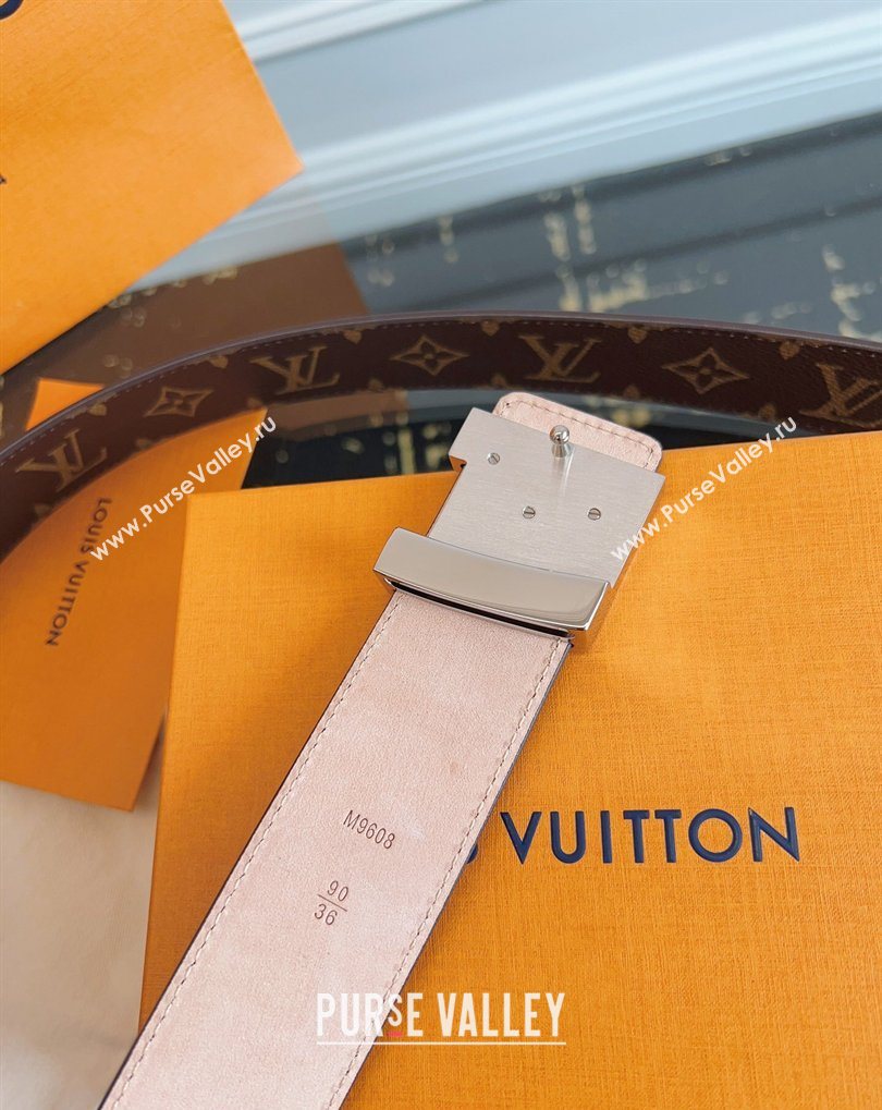 Louis Vuitton Monogram Canvas and Suede Belt 4cm with LV Buckle Brown/Shiny Silver 2026 LV031607 (99-260316116)