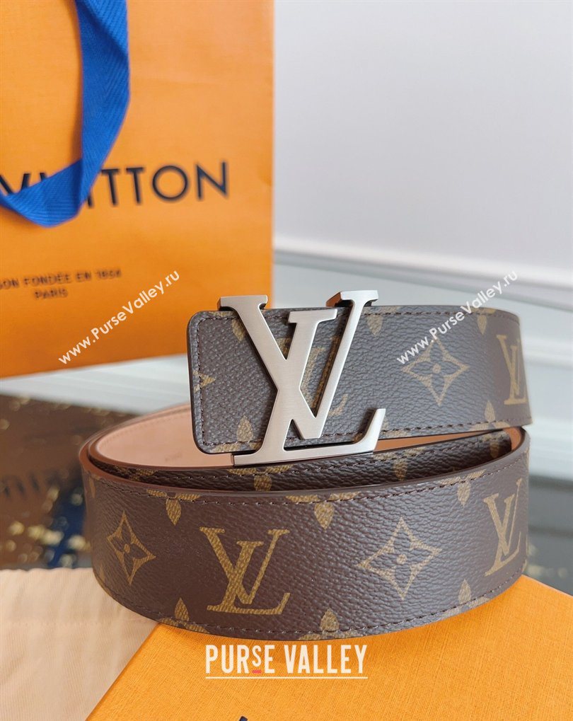 Louis Vuitton Monogram Canvas and Suede Belt 4cm with LV Buckle Brown/Aged Silver 2026 LV031607 (99-260316117)