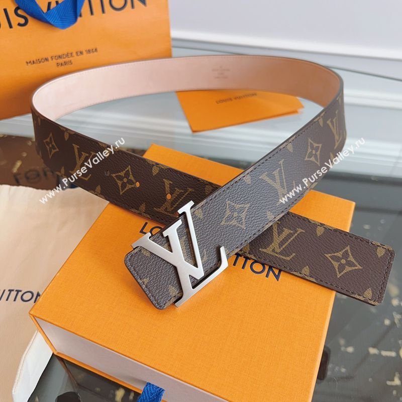 Louis Vuitton Monogram Canvas and Suede Belt 4cm with LV Buckle Brown/Aged Silver 2026 LV031607 (99-260316117)