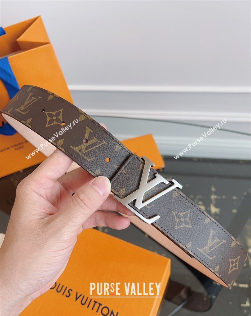 Louis Vuitton Monogram Canvas and Suede Belt 4cm with LV Buckle Brown/Aged Silver 2026 LV031607 (99-260316117)