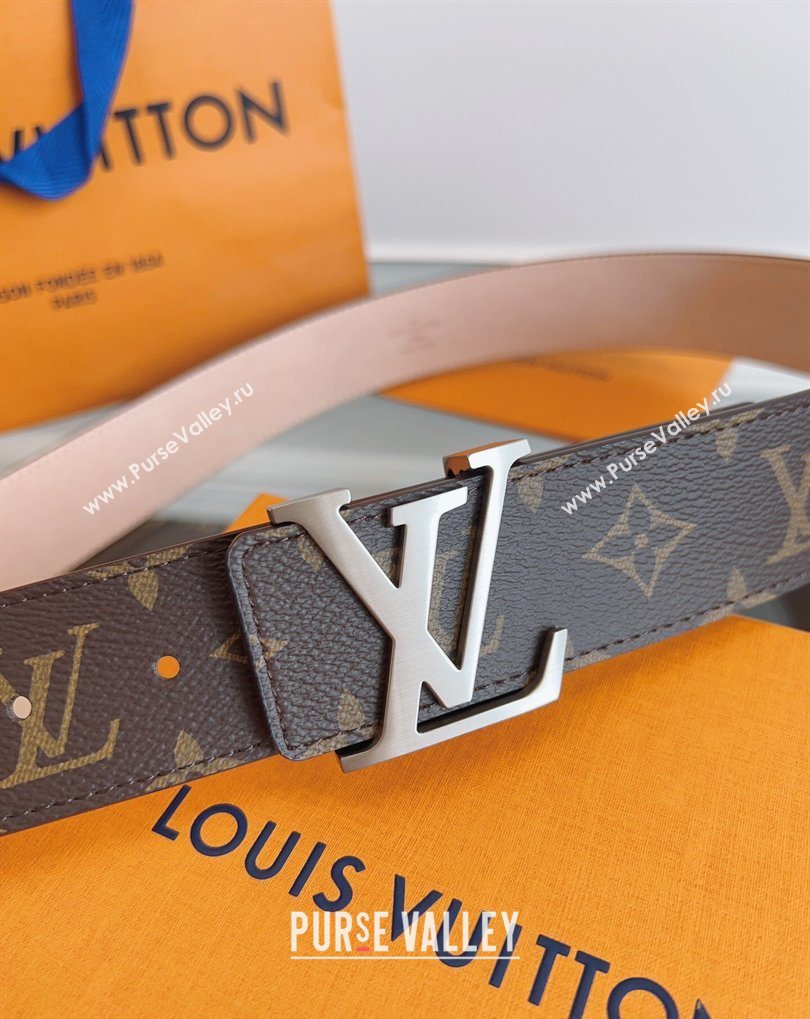 Louis Vuitton Monogram Canvas and Suede Belt 4cm with LV Buckle Brown/Aged Silver 2026 LV031607 (99-260316117)