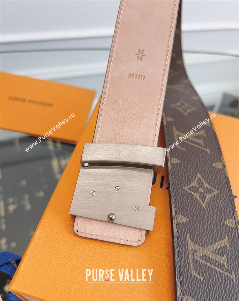 Louis Vuitton Monogram Canvas and Suede Belt 4cm with LV Buckle Brown/Aged Silver 2026 LV031607 (99-260316117)