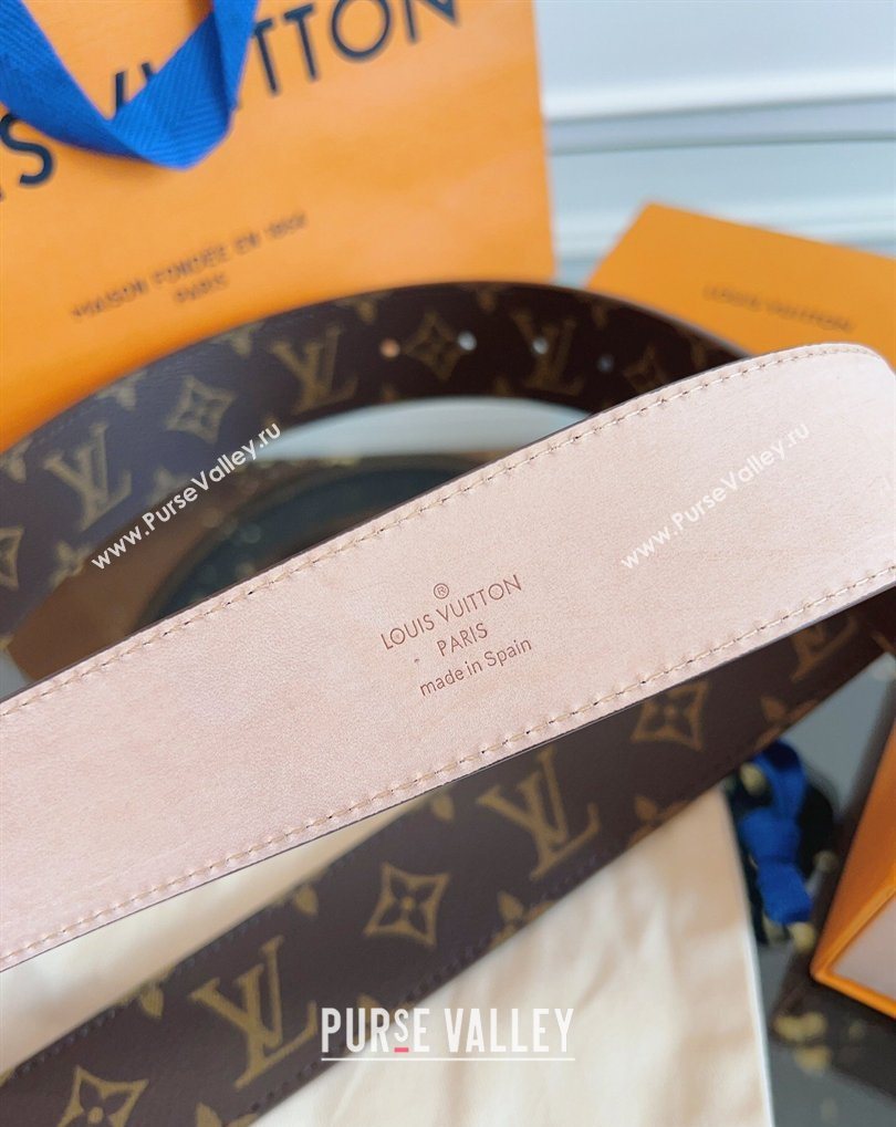 Louis Vuitton Monogram Canvas and Suede Belt 4cm with LV Buckle Brown/Aged Silver 2026 LV031607 (99-260316117)
