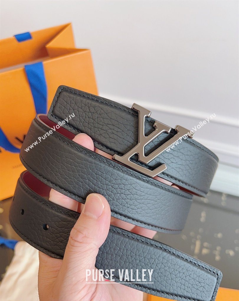 Louis Vuitton Grained Leather Belt 3.5cm with LV Buckle Black/Silver 2026 LV031605 (99-260316096)