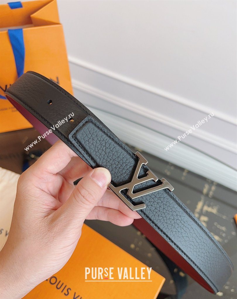Louis Vuitton Grained Leather Belt 3.5cm with LV Buckle Black/Silver 2026 LV031605 (99-260316096)