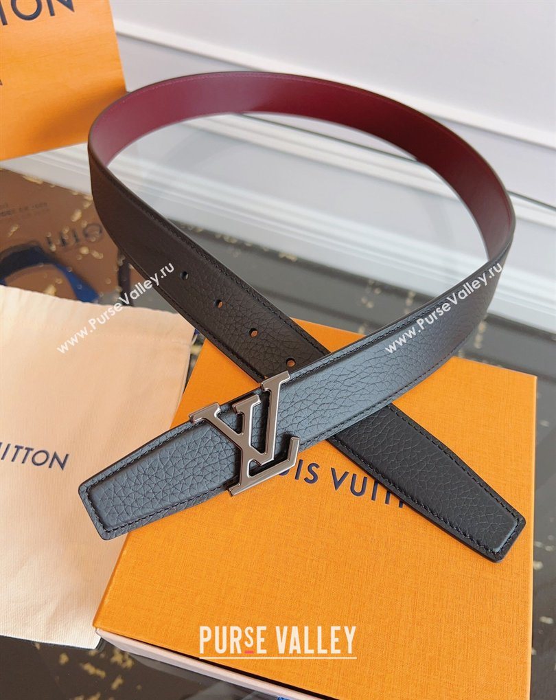 Louis Vuitton Grained Leather Belt 3.5cm with LV Buckle Black/Silver 2026 LV031605 (99-260316096)