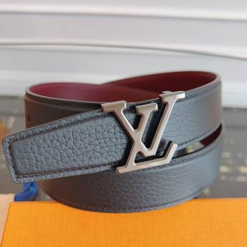 Louis Vuitton Grained Leather Belt 3.5cm with LV Buckle Black/Silver 2026 LV031605 (99-260316096)