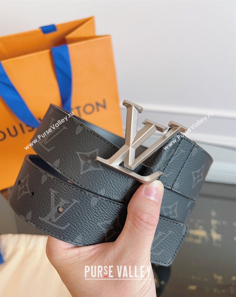 Louis Vuitton Monogram Canvas and Leather Belt 4cm with LV Buckle Black/Silver 2026 LV031604 (99-260316093)