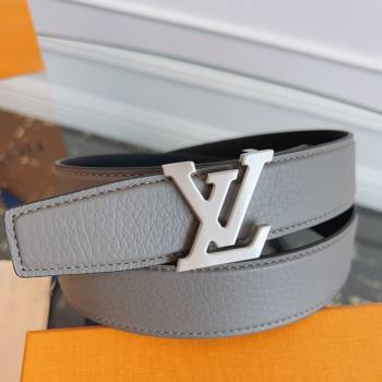 Louis Vuitton Grained Leather Belt 3.5cm with LV Buckle Grey 2026 LV031605 (99-260316098)