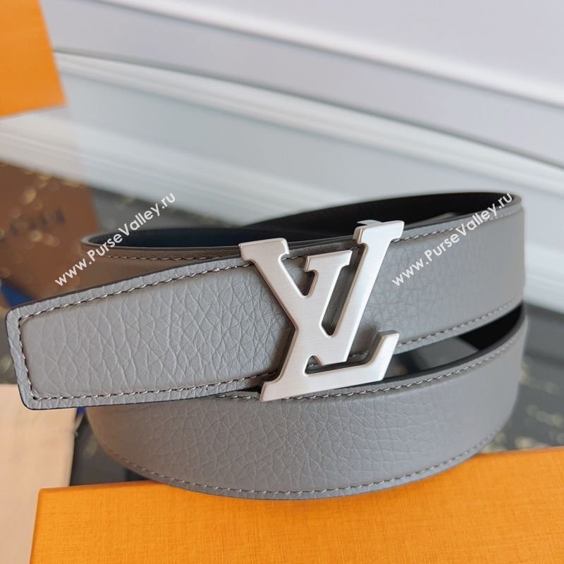 Louis Vuitton Grained Leather Belt 3.5cm with LV Buckle Grey 2026 LV031605 (99-260316098)