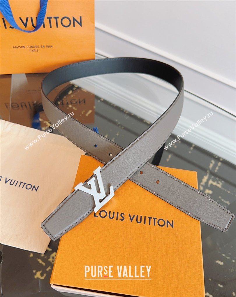Louis Vuitton Grained Leather Belt 3.5cm with LV Buckle Grey 2026 LV031605 (99-260316098)