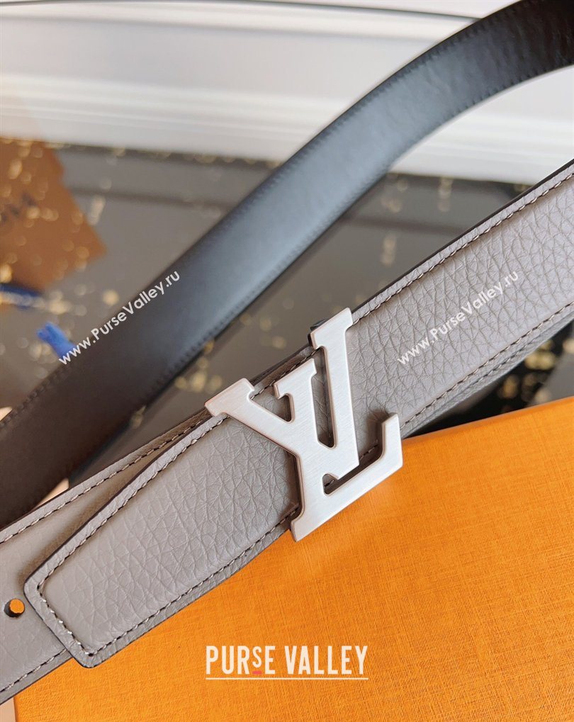 Louis Vuitton Grained Leather Belt 3.5cm with LV Buckle Grey 2026 LV031605 (99-260316098)