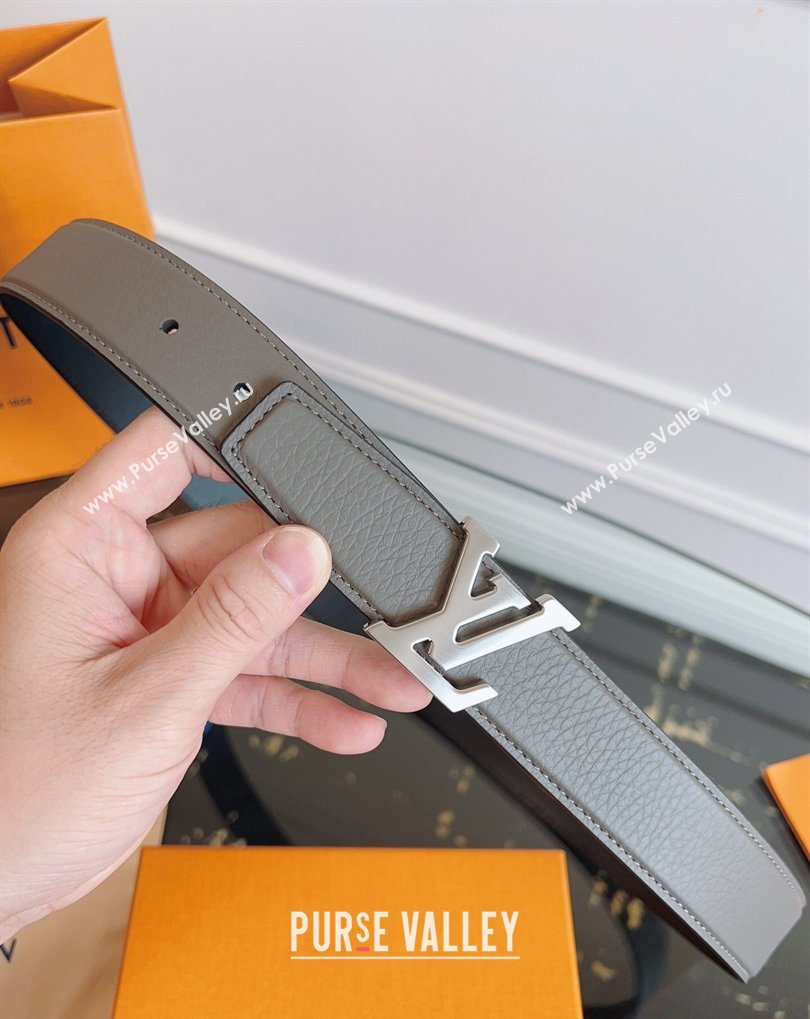 Louis Vuitton Grained Leather Belt 3.5cm with LV Buckle Grey 2026 LV031605 (99-260316098)