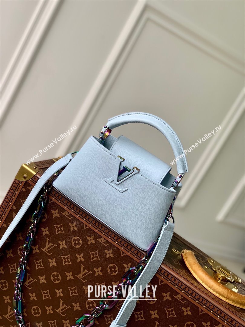 Louis Vuitton Capucines East-West Mini Bag in Washed Blue Grained calfskin M11422 2024 (KI-241210114)