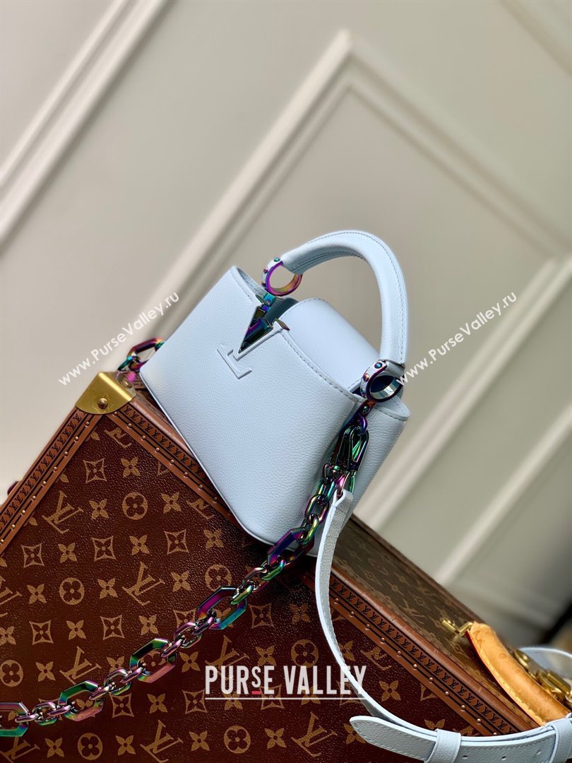 Louis Vuitton Capucines East-West Mini Bag in Washed Blue Grained calfskin M11422 2024 (KI-241210114)