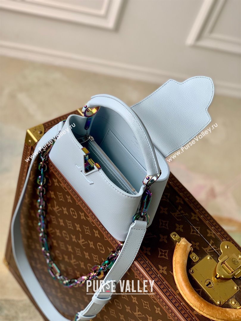 Louis Vuitton Capucines East-West Mini Bag in Washed Blue Grained calfskin M11422 2024 (KI-241210114)