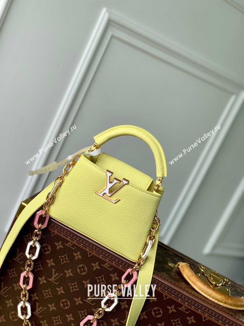 Louis Vuitton Capucines Mini Bag in Taurillon Leather M25232 Sun Beam Yellow 2024 (KI-241210115)