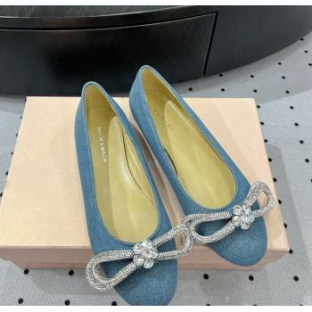 Mach Mach Strass Double Bow Ballet Flat in Blue Denim 2024 0703 (MD-240703109)