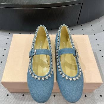 Mach Mach Mary Janes Ballet Flat with Heart Strass in Blue Denim 2024 0703 (MD-240703117)