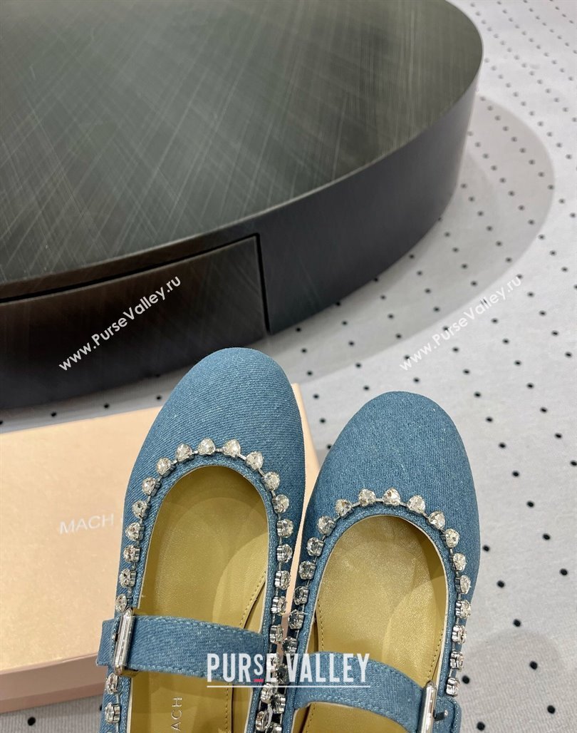 Mach Mach Mary Janes Ballet Flat with Heart Strass in Blue Denim 2024 0703 (MD-240703117)