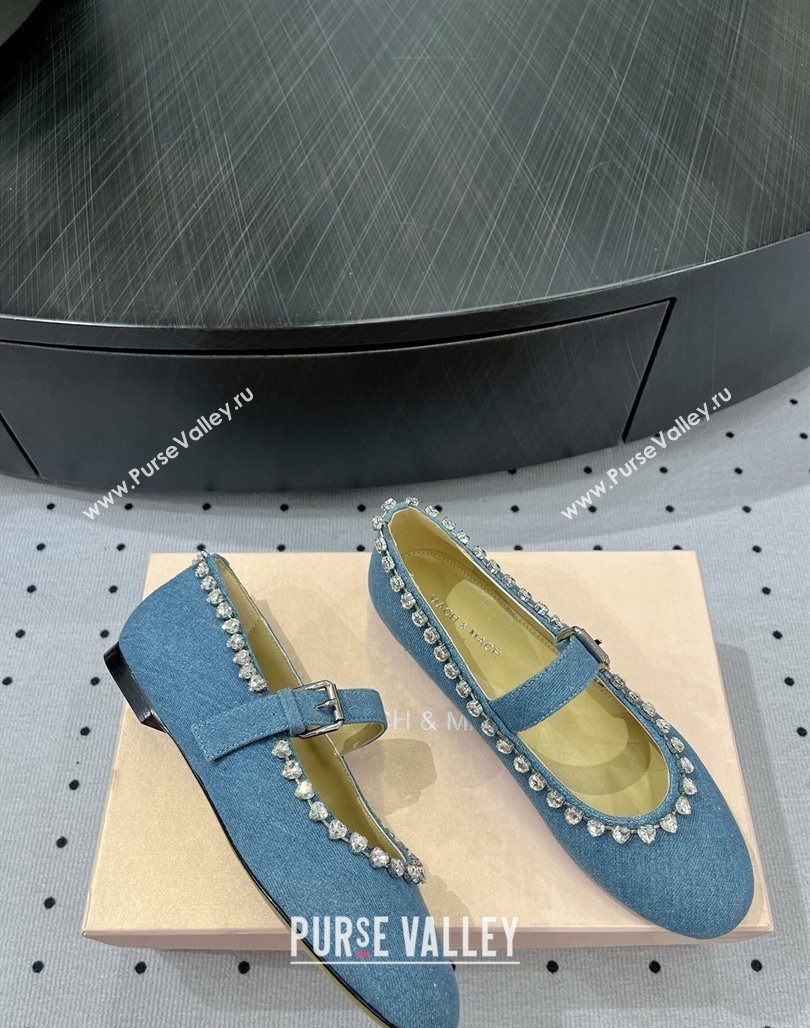 Mach Mach Mary Janes Ballet Flat with Heart Strass in Blue Denim 2024 0703 (MD-240703117)