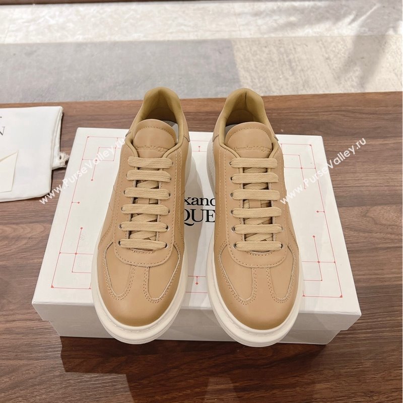 Alexander McQueen Oversized Retro Sneakers in Calfskin Leather Beige 2024 1225 (SS-241225065)