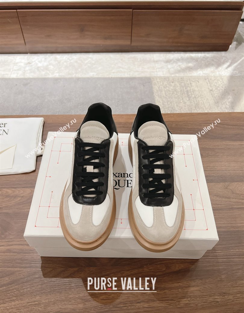 Alexander McQueen Oversized Retro Sneakers in Calfskin and Suede White/Grey/Black 2024 1225 (SS-241225066)