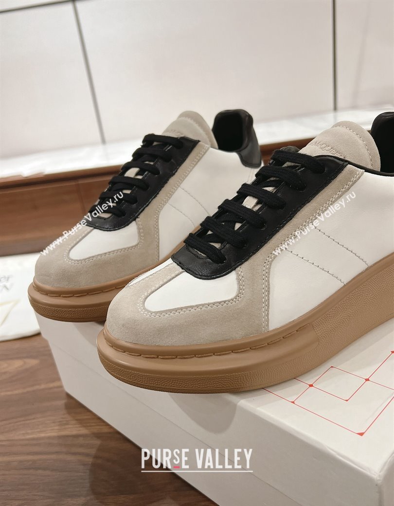 Alexander McQueen Oversized Retro Sneakers in Calfskin and Suede White/Grey/Black 2024 1225 (SS-241225066)