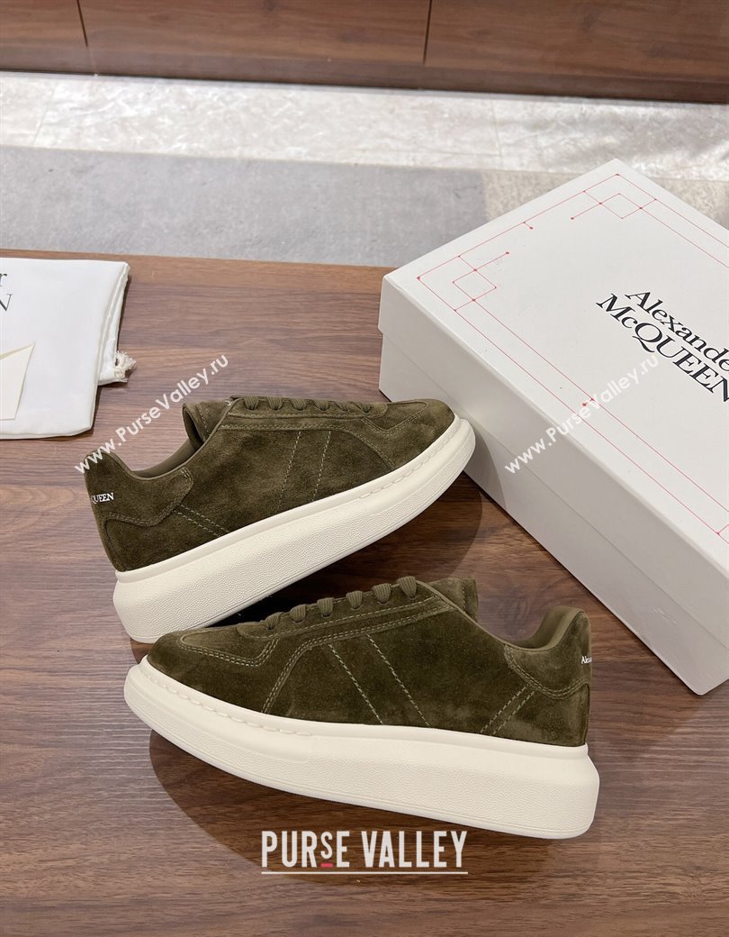 Alexander McQueen Oversized Retro Sneakers in Suede Olive Green 2024 1225 (SS-241225067)