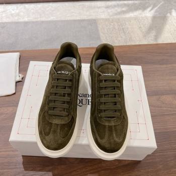 Alexander McQueen Oversized Retro Sneakers in Suede Olive Green 2024 1225 (SS-241225067)