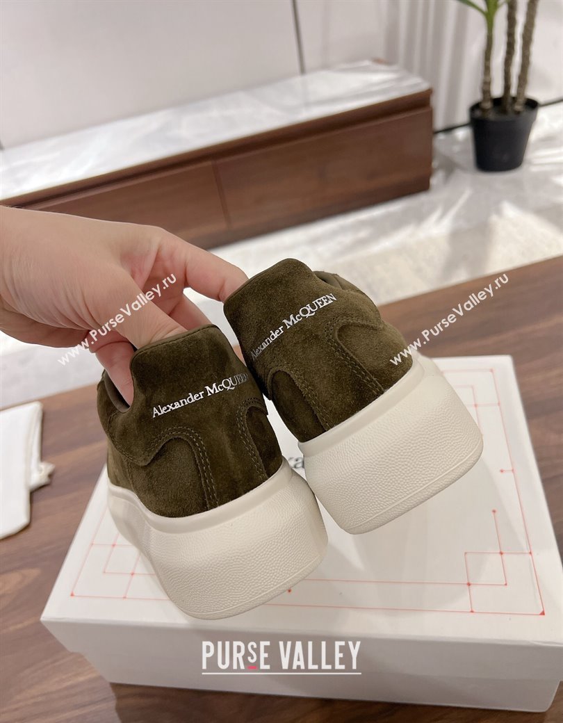 Alexander McQueen Oversized Retro Sneakers in Suede Olive Green 2024 1225 (SS-241225067)