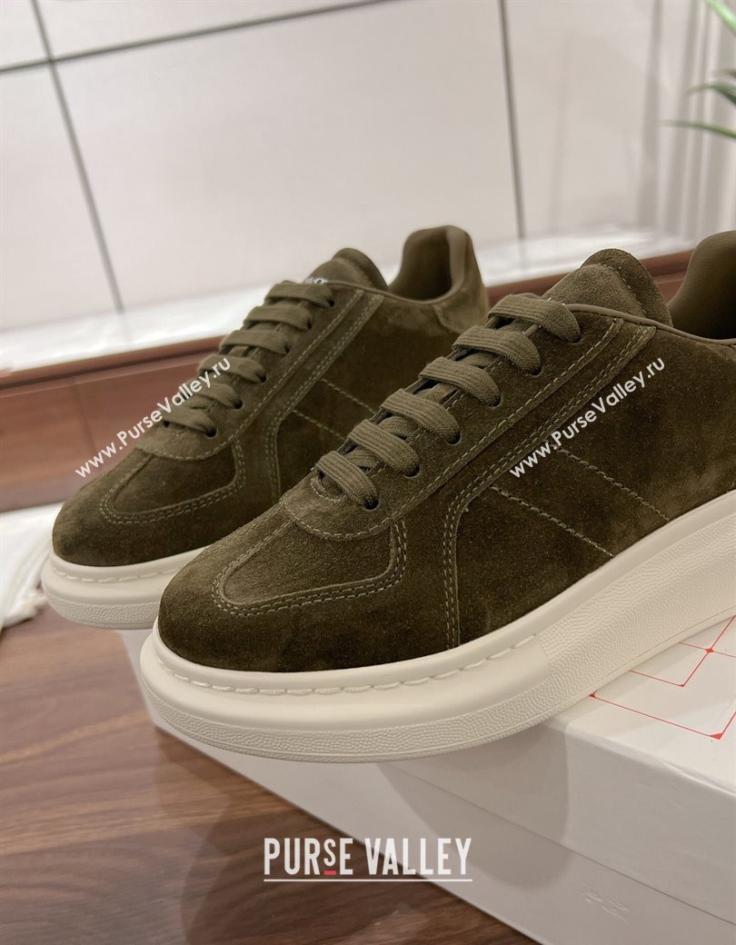 Alexander McQueen Oversized Retro Sneakers in Suede Olive Green 2024 1225 (SS-241225067)