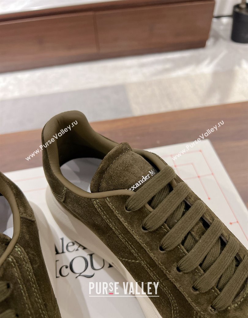 Alexander McQueen Oversized Retro Sneakers in Suede Olive Green 2024 1225 (SS-241225067)