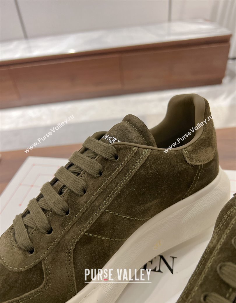 Alexander McQueen Oversized Retro Sneakers in Suede Olive Green 2024 1225 (SS-241225067)