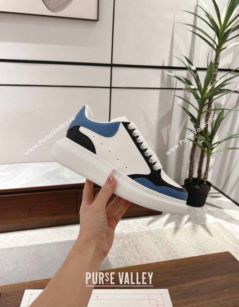 Alexander McQueen Oversized Retro Sneakers in Patchwork Silky Calfskin White/Blue/Black 2024 1225 (SS-241225071)