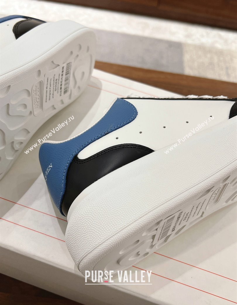 Alexander McQueen Oversized Retro Sneakers in Patchwork Silky Calfskin White/Blue/Black 2024 1225 (SS-241225071)