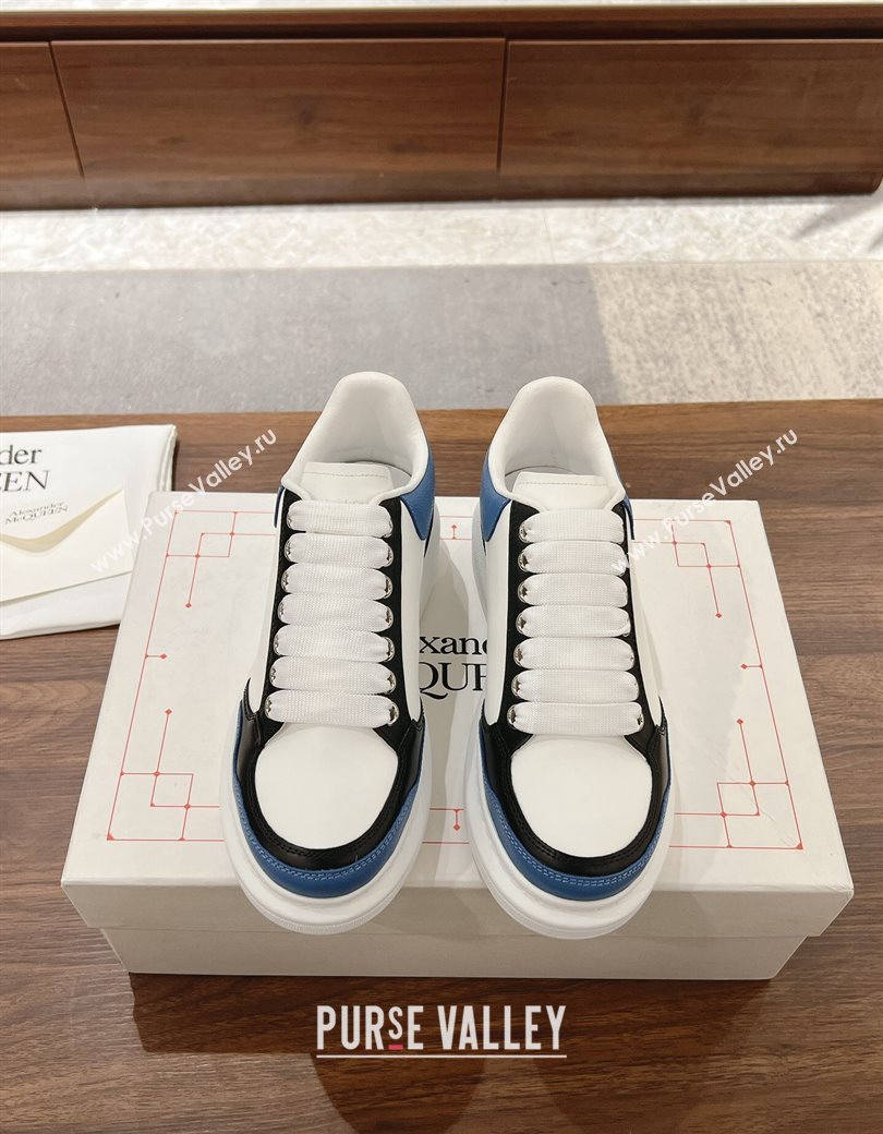 Alexander McQueen Oversized Retro Sneakers in Patchwork Silky Calfskin White/Blue/Black 2024 1225 (SS-241225071)