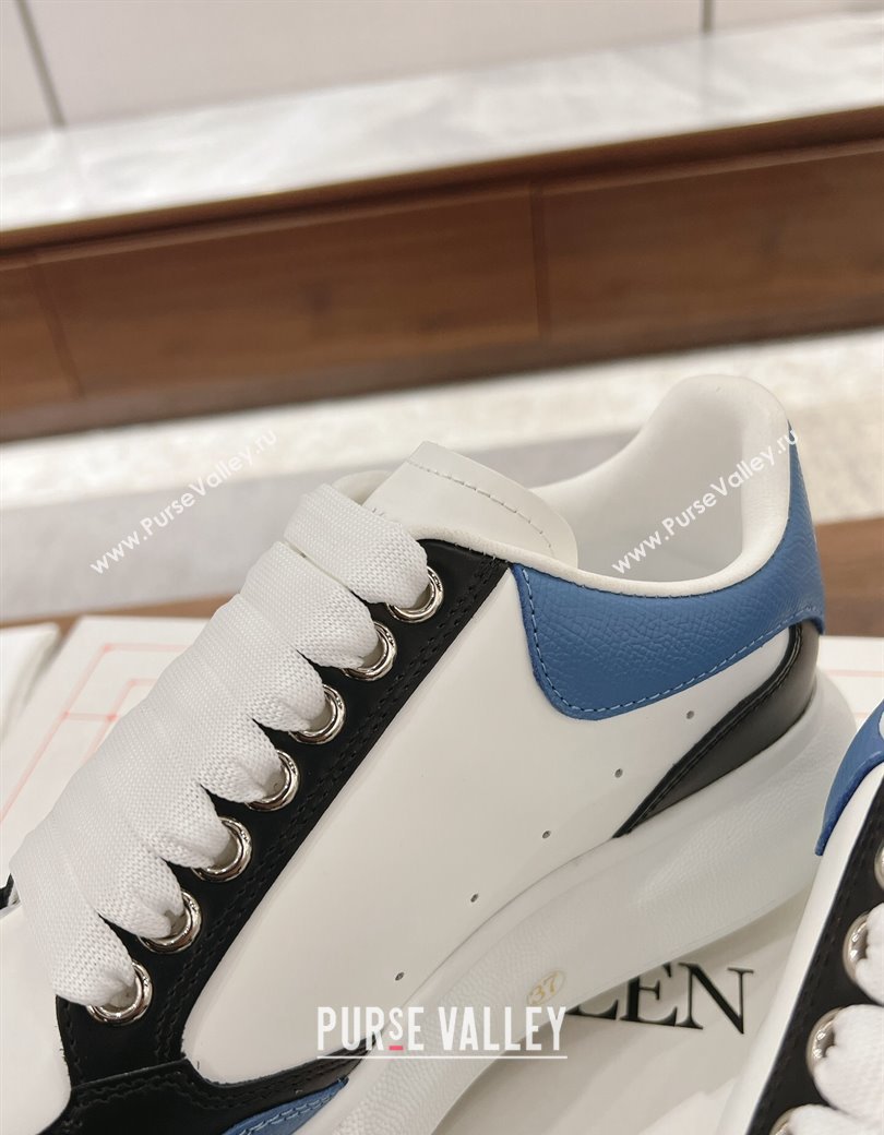 Alexander McQueen Oversized Retro Sneakers in Patchwork Silky Calfskin White/Blue/Black 2024 1225 (SS-241225071)