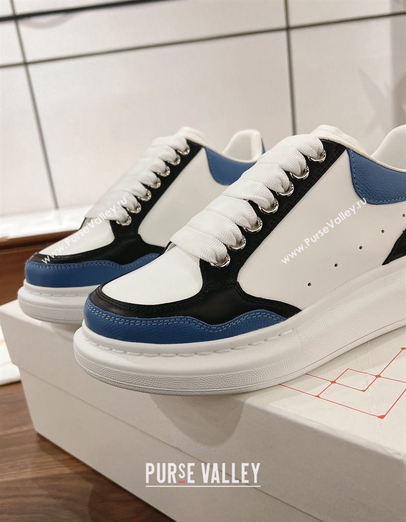 Alexander McQueen Oversized Retro Sneakers in Patchwork Silky Calfskin White/Blue/Black 2024 1225 (SS-241225071)