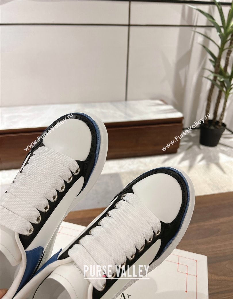 Alexander McQueen Oversized Retro Sneakers in Patchwork Silky Calfskin White/Blue/Black 2024 1225 (SS-241225071)