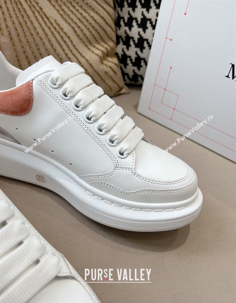 Alexander McQueen Oversized Retro Sneakers in Patchwork Silky Calfskin White/Pink/Silver 2024 1225 (SS-241225072)