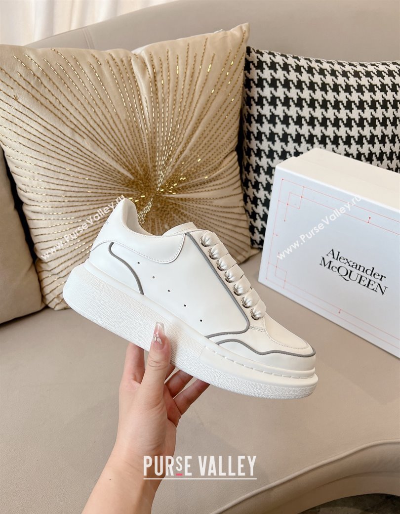 Alexander McQueen Oversized Retro Sneakers in Patchwork Silky Calfskin White/Reflective 2024 1225 (SS-241225073)