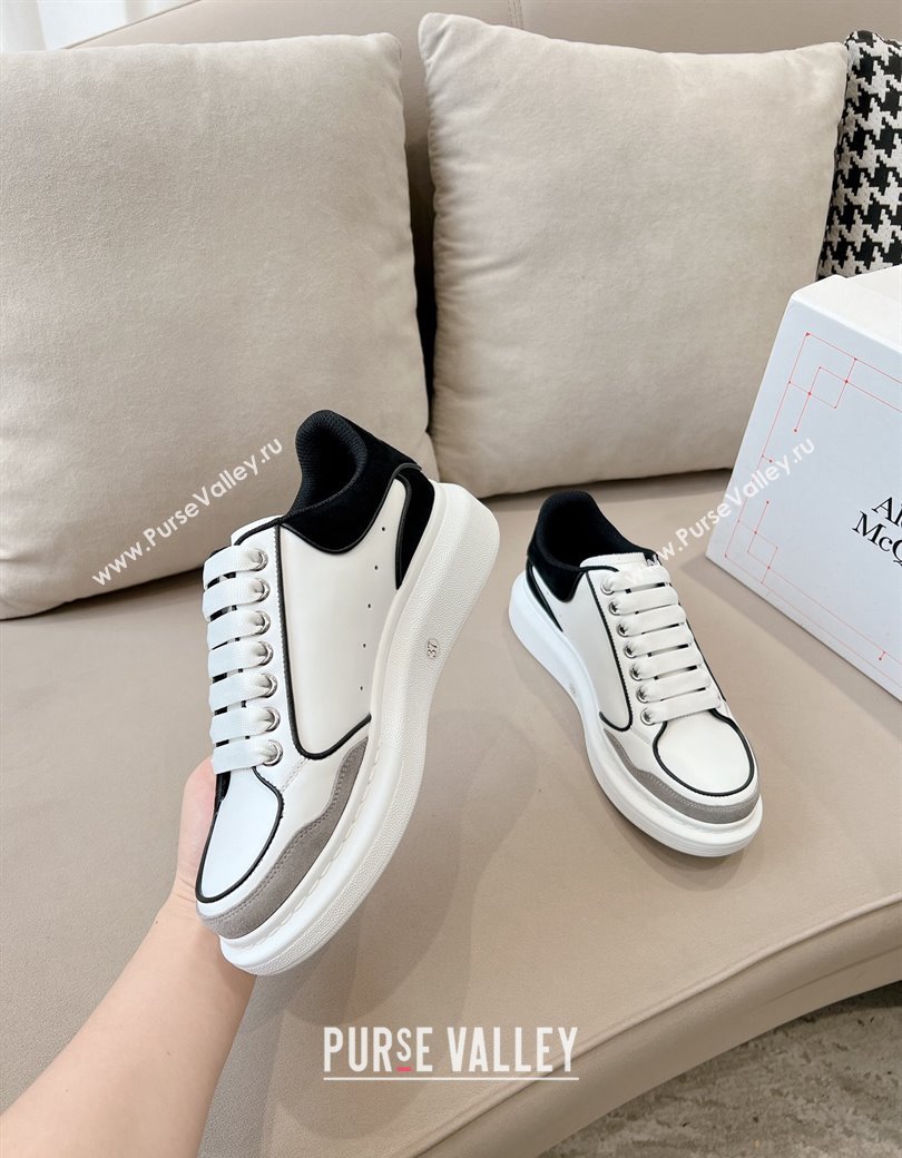 Alexander McQueen Oversized Retro Sneakers in Patchwork Silky Calfskin White/Grey/Black 2024 1225 (SS-241225074)