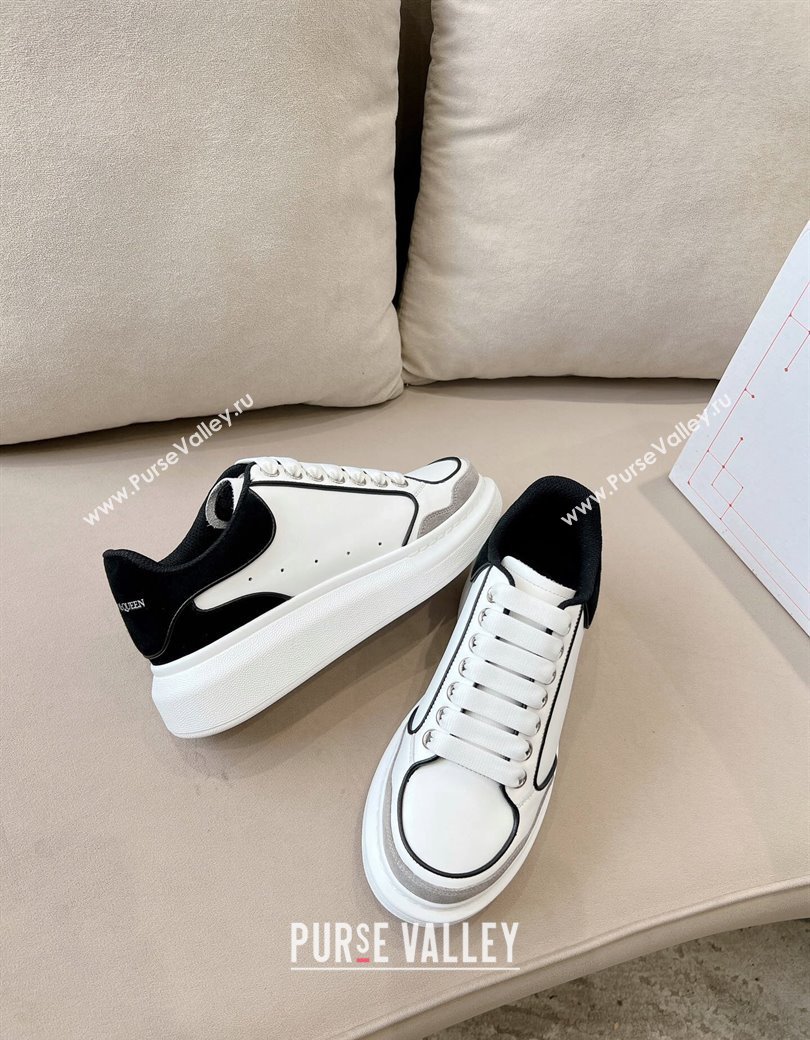 Alexander McQueen Oversized Retro Sneakers in Patchwork Silky Calfskin White/Grey/Black 2024 1225 (SS-241225074)