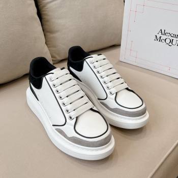 Alexander McQueen Oversized Retro Sneakers in Patchwork Silky Calfskin White/Grey/Black 2024 1225 (SS-241225074)