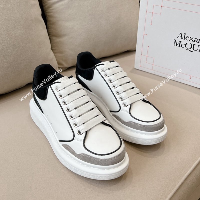 Alexander McQueen Oversized Retro Sneakers in Patchwork Silky Calfskin White/Grey/Black 2024 1225 (SS-241225074)