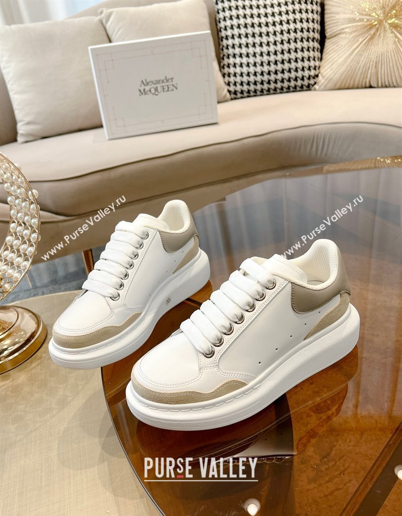 Alexander McQueen Oversized Retro Sneakers in Patchwork Silky Calfskin White/Beige/Grey 2024 1225 (SS-241225076)