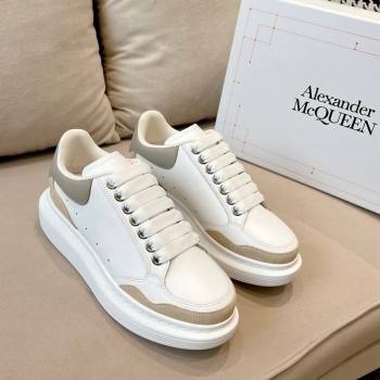 Alexander McQueen Oversized Retro Sneakers in Patchwork Silky Calfskin White/Beige/Grey 2024 1225 (SS-241225076)