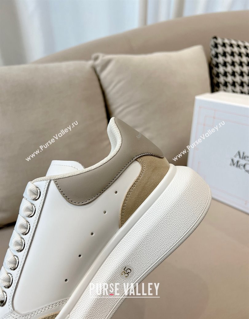 Alexander McQueen Oversized Retro Sneakers in Patchwork Silky Calfskin White/Beige/Grey 2024 1225 (SS-241225076)